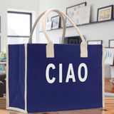 Ciao Cotton Canvas Chic Beach Tote Bag Multipurpose Tote Weekender Tote Gift for Her Outdoor Tote Vacation Tote Large Beach Bag - Aaria Tees Aaria Tees