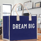 Dream Big Cotton Canvas Chic Beach Tote Bag Multipurpose Tote Weekender Tote Gift for Her Outdoor Tote Vacation Tote Large Beach Bag - Aaria Tees Aaria Tees