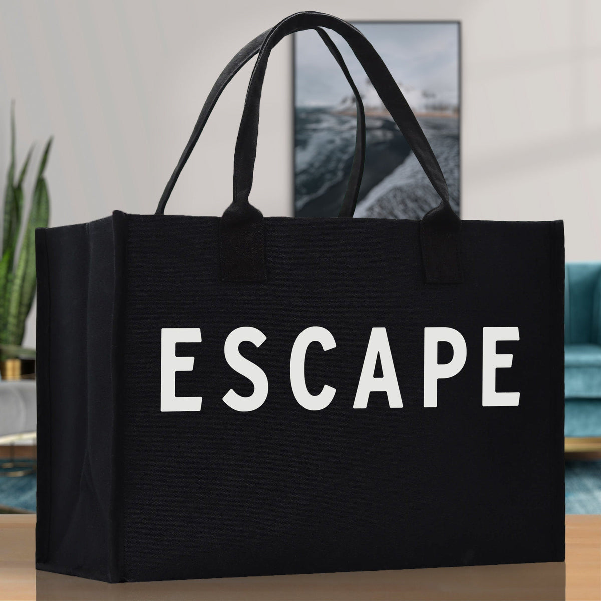Escape Cotton Canvas Chic Beach Tote Bag Multipurpose Tote Weekender Tote Gift for Her Outdoor Tote Vacation Tote Large Beach Bag - Aaria Tees