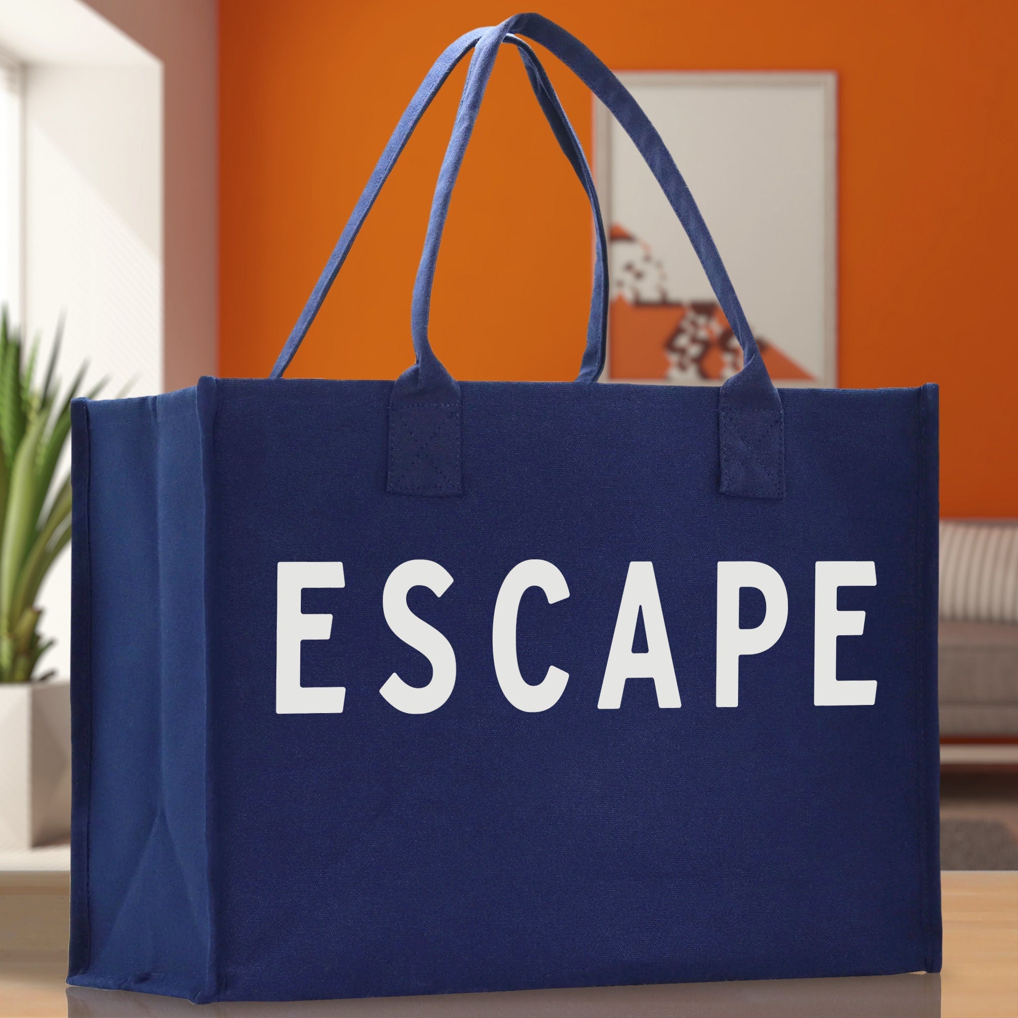 Escape Cotton Canvas Chic Beach Tote Bag Multipurpose Tote Weekender Tote Gift for Her Outdoor Tote Vacation Tote Large Beach Bag - Aaria Tees Aaria Tees