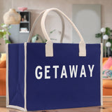 Getaway Cotton Canvas Chic Beach Tote Bag Multipurpose Tote Weekender Tote Gift for Her Outdoor Tote Vacation Tote Large Beach Bag - Aaria Tees Aaria Tees