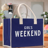 Girl's Weekend Cotton Canvas Chic Beach Tote Bag Multipurpose Tote Weekender Tote Gift for Her Outdoor Tote Vacation Tote Large Beach Bag - Aaria Tees Aaria Tees