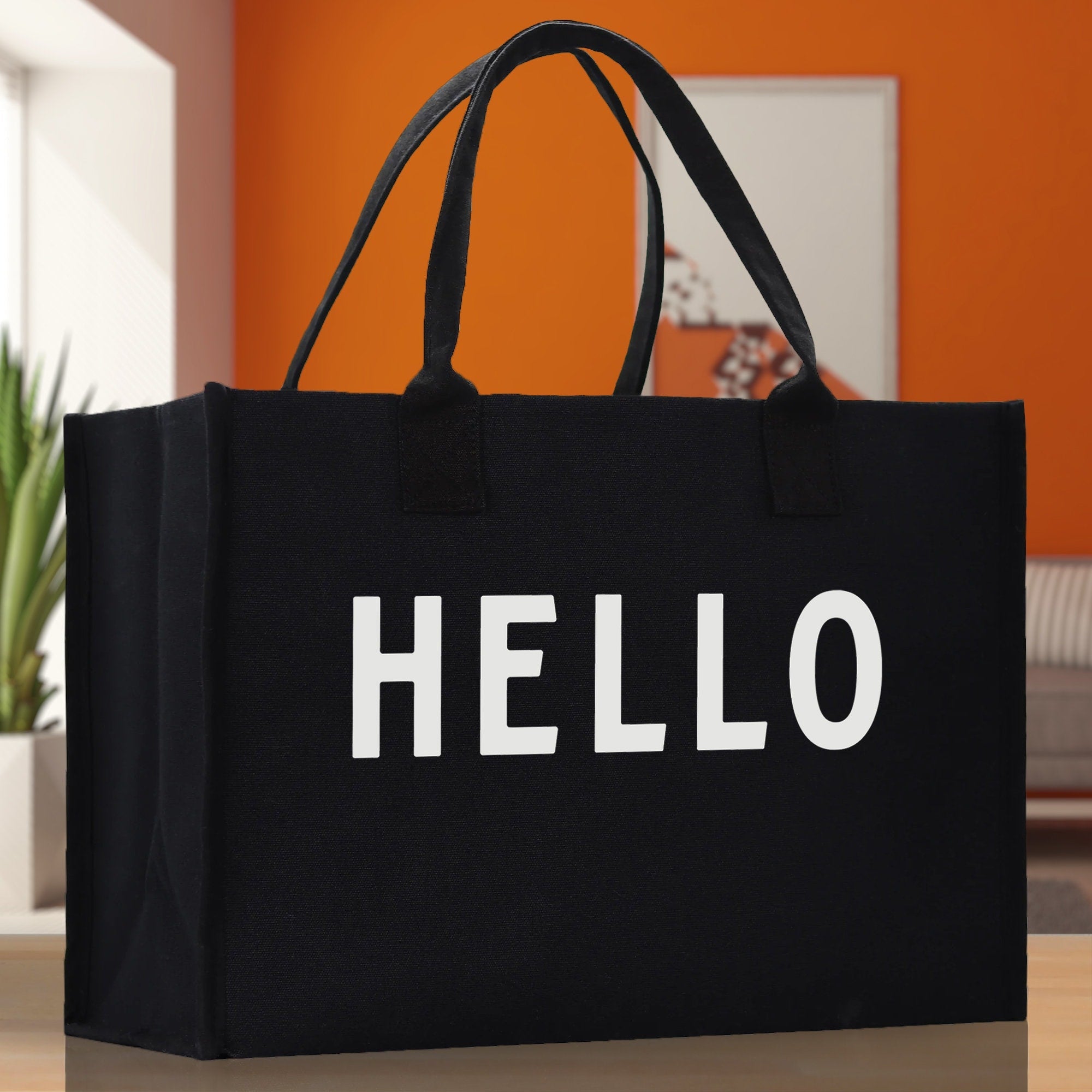 Hello Cotton Canvas Chic Beach Tote Bag Multipurpose Tote Weekender Tote Gift for Her Outdoor Tote Vacation Tote Large Beach Bag - Aaria Tees Aaria Tees