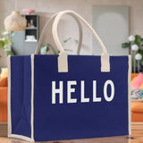 Hello Cotton Canvas Chic Beach Tote Bag Multipurpose Tote Weekender Tote Gift for Her Outdoor Tote Vacation Tote Large Beach Bag - Aaria Tees Aaria Tees