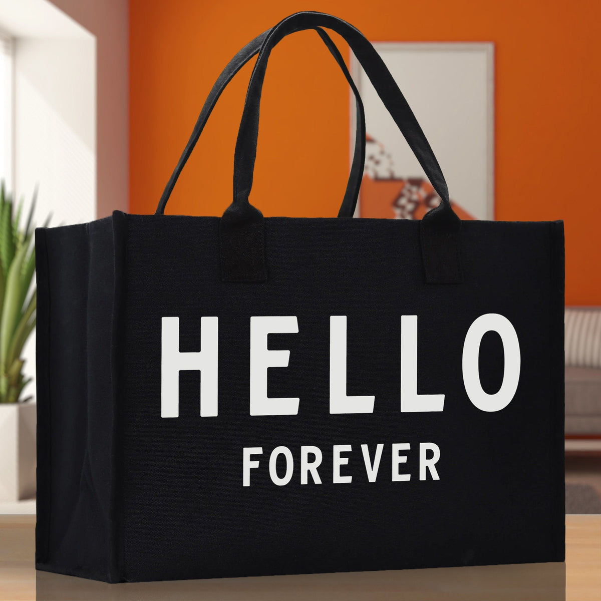 Hello Forever Cotton Canvas Chic Beach Tote Bag Multipurpose Tote Weekender Tote Gift for Her Outdoor Tote Vacation Tote Large Beach Bag - Aaria Tees
