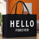 Hello Forever Cotton Canvas Chic Beach Tote Bag Multipurpose Tote Weekender Tote Gift for Her Outdoor Tote Vacation Tote Large Beach Bag - Aaria Tees Aaria Tees