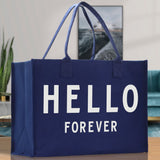Hello Forever Cotton Canvas Chic Beach Tote Bag Multipurpose Tote Weekender Tote Gift for Her Outdoor Tote Vacation Tote Large Beach Bag - Aaria Tees Aaria Tees