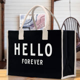 Hello Forever Cotton Canvas Chic Beach Tote Bag Multipurpose Tote Weekender Tote Gift for Her Outdoor Tote Vacation Tote Large Beach Bag - Aaria Tees Aaria Tees