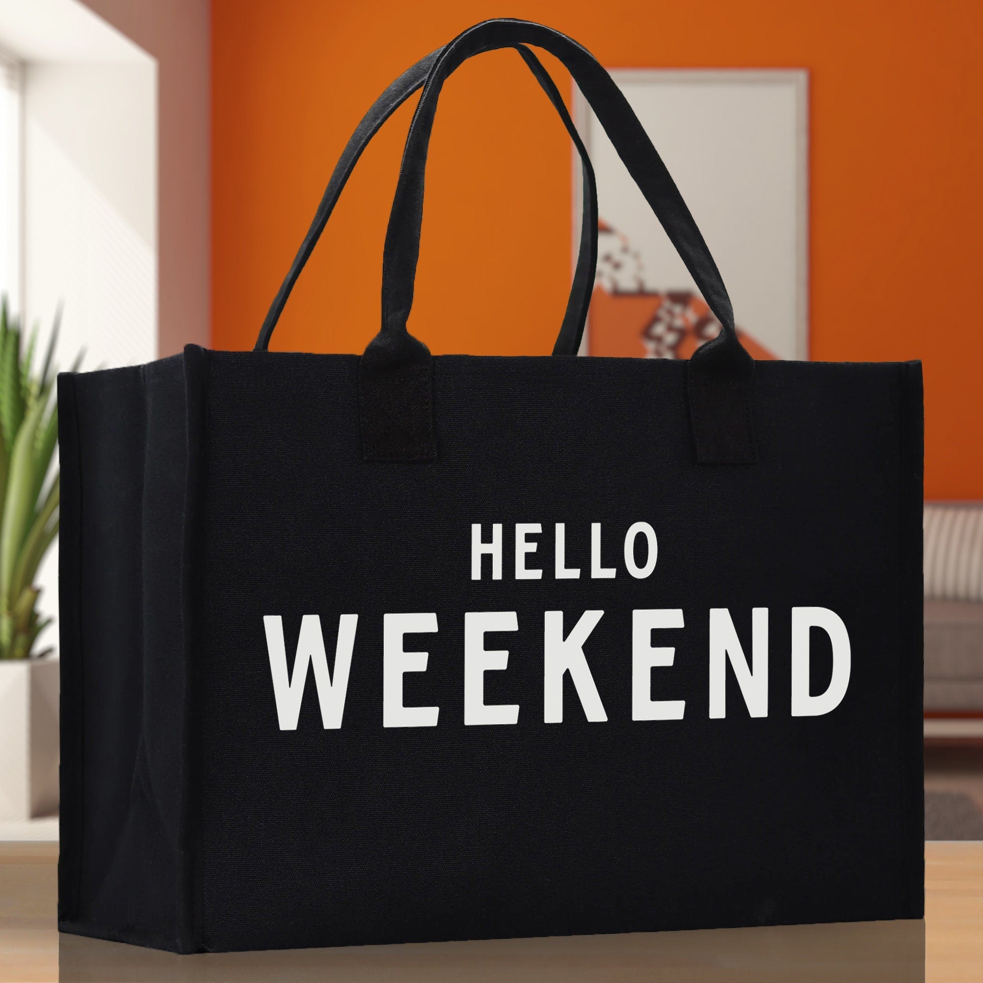 Hello Weekend Cotton Canvas Chic Beach Tote Bag Multipurpose Tote Weekender Tote Gift for Her Outdoor Tote Vacation Tote Large Beach Bag - Aaria Tees Aaria Tees
