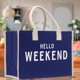 Hello Weekend Cotton Canvas Chic Beach Tote Bag Multipurpose Tote Weekender Tote Gift for Her Outdoor Tote Vacation Tote Large Beach Bag - Aaria Tees Aaria Tees