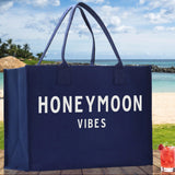 Honeymoon Vibes Cotton Canvas Chic Beach Tote Bag Multipurpose Tote Weekender Tote Gift for Her Outdoor Tote Vacation Tote Large Beach Bag - Aaria Tees Aaria Tees