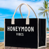 Honeymoon Vibes Cotton Canvas Chic Beach Tote Bag Multipurpose Tote Weekender Tote Gift for Her Outdoor Tote Vacation Tote Large Beach Bag - Aaria Tees Aaria Tees