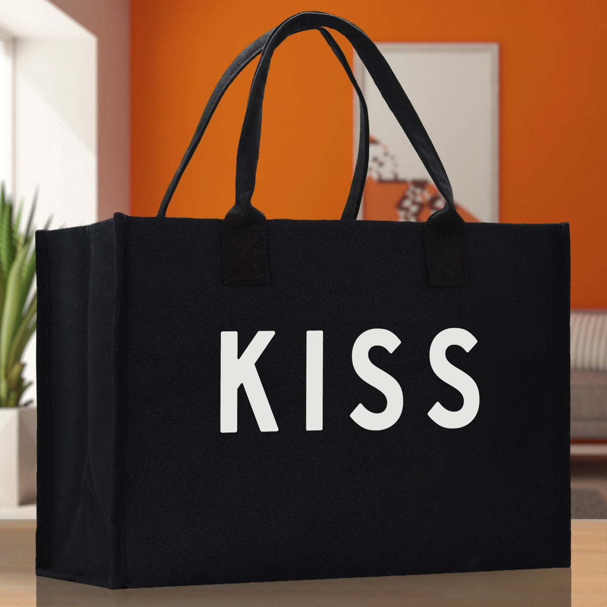 Kiss Cotton Canvas Chic Beach Tote Bag Multipurpose Tote Weekender Tote Gift for Her Outdoor Tote Vacation Tote Large Beach Bag - Aaria Tees