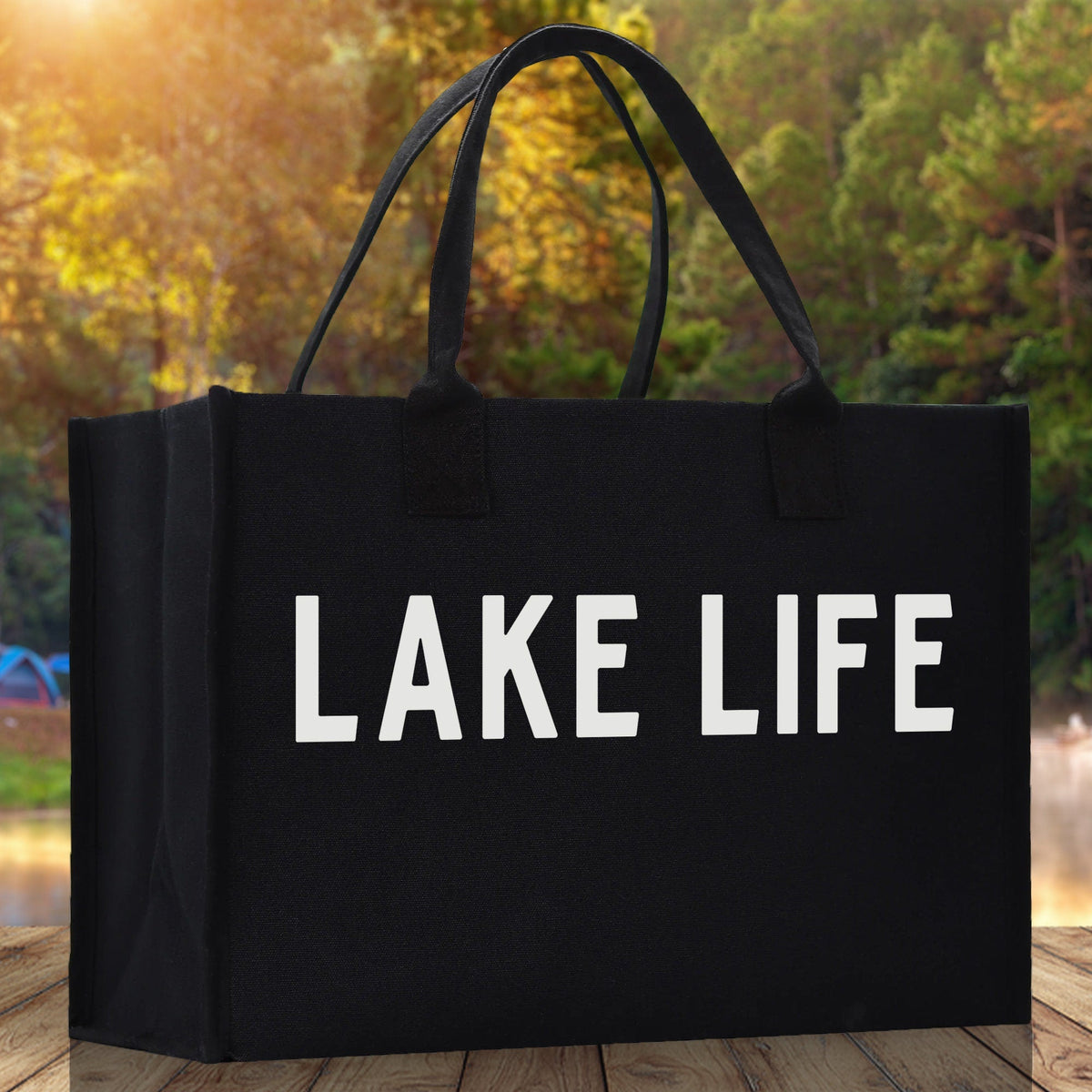 Lake Life Cotton Canvas Chic Beach Tote Bag Multipurpose Tote Weekender Tote Gift for Her Outdoor Tote Vacation Tote Large Beach Bag - Aaria Tees