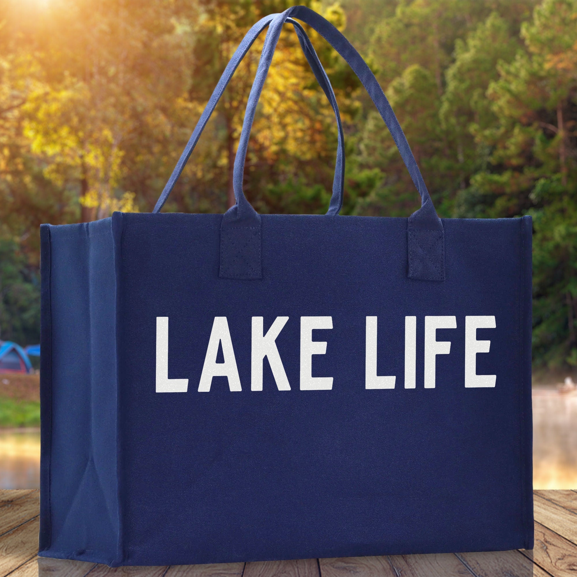Lake Life Cotton Canvas Chic Beach Tote Bag Multipurpose Tote Weekender Tote Gift for Her Outdoor Tote Vacation Tote Large Beach Bag - Aaria Tees Aaria Tees