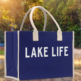 Lake Life Cotton Canvas Chic Beach Tote Bag Multipurpose Tote Weekender Tote Gift for Her Outdoor Tote Vacation Tote Large Beach Bag - Aaria Tees Aaria Tees