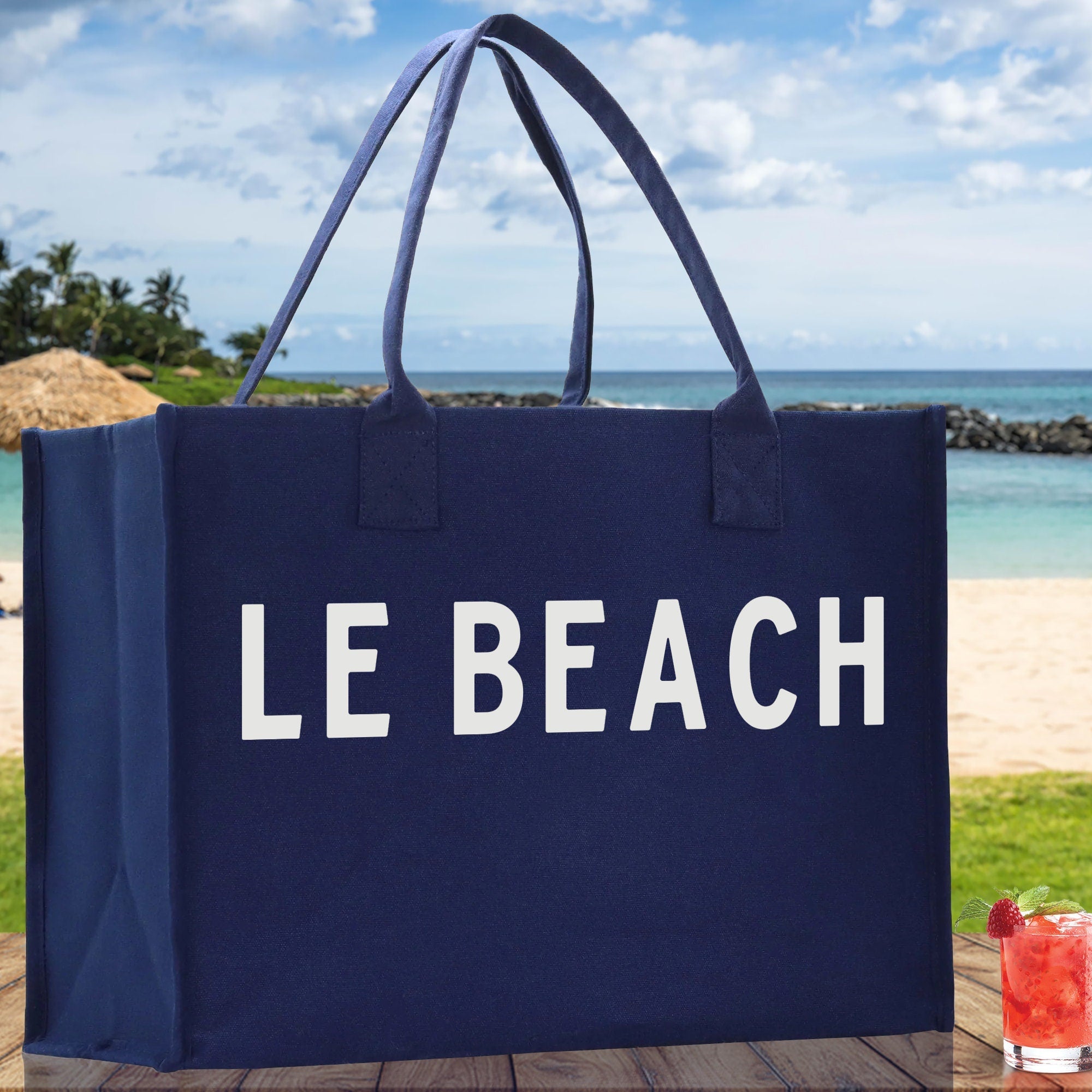 Le Beach Cotton Canvas Chic Beach Tote Bag Multipurpose Tote Weekender Tote Gift for Her Outdoor Tote Vacation Tote Large Beach Bag - Aaria Tees Aaria Tees