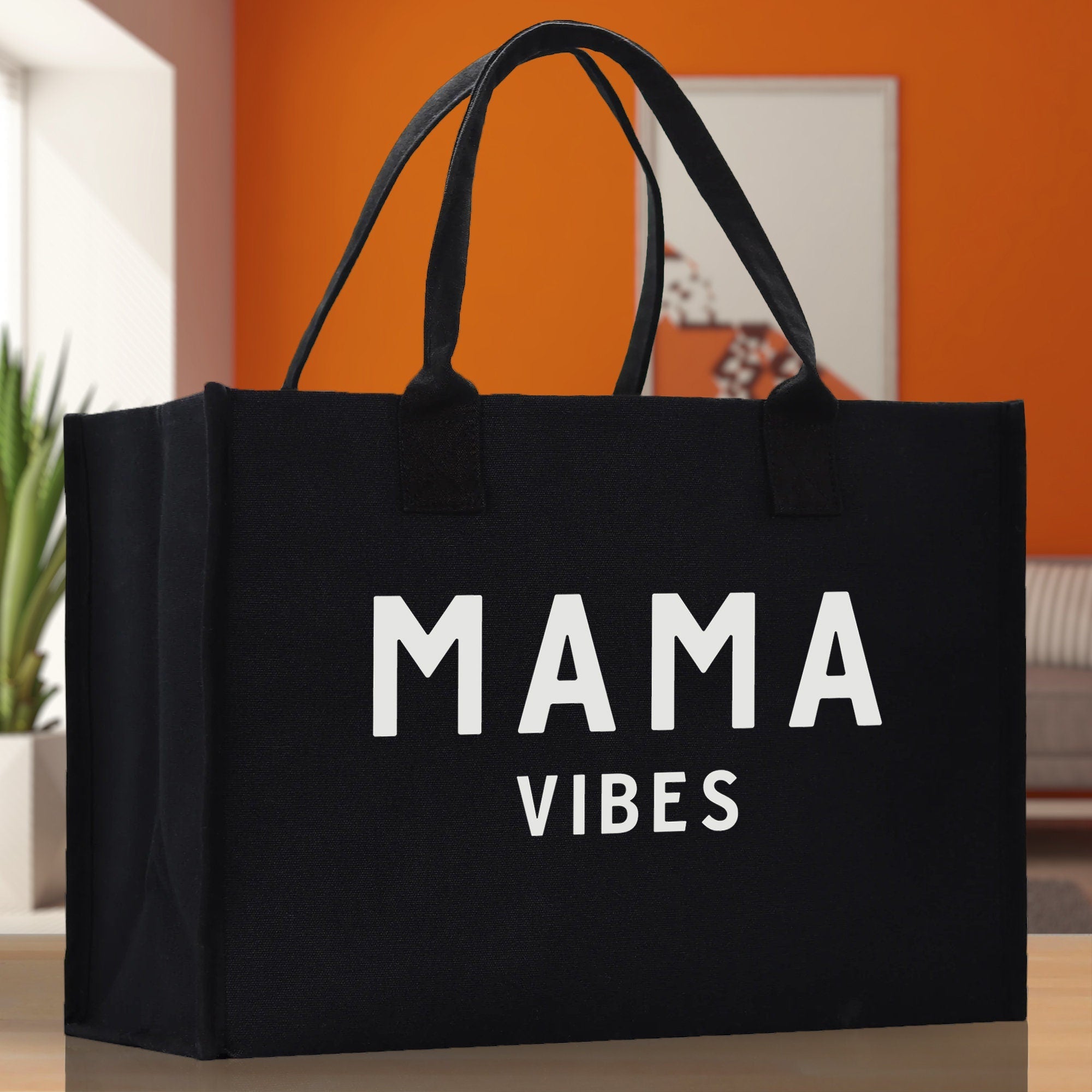 Mama Vibes Cotton Canvas Chic Beach Tote Bag Multipurpose Tote Weekender Tote Gift for Her Outdoor Tote Vacation Tote Large Beach Bag - Aaria Tees Aaria Tees