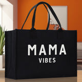 Mama Vibes Cotton Canvas Chic Beach Tote Bag Multipurpose Tote Weekender Tote Gift for Her Outdoor Tote Vacation Tote Large Beach Bag - Aaria Tees Aaria Tees