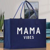 Mama Vibes Cotton Canvas Chic Beach Tote Bag Multipurpose Tote Weekender Tote Gift for Her Outdoor Tote Vacation Tote Large Beach Bag - Aaria Tees Aaria Tees
