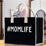 Mom Life Cotton Canvas Chic Beach Tote Bag Multipurpose Tote Weekender Tote Gift for Her Outdoor Tote Vacation Tote Large Beach Bag - Aaria Tees Aaria Tees