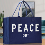 Peace Out Cotton Canvas Chic Beach Tote Bag Multipurpose Tote Weekender Tote Gift for Her Outdoor Tote Vacation Tote Large Beach Bag - Aaria Tees Aaria Tees
