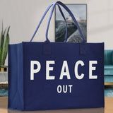 Peace Out Cotton Canvas Chic Beach Tote Bag Multipurpose Tote Weekender Tote Gift for Her Outdoor Tote Vacation Tote Large Beach Bag - Aaria Tees Aaria Tees