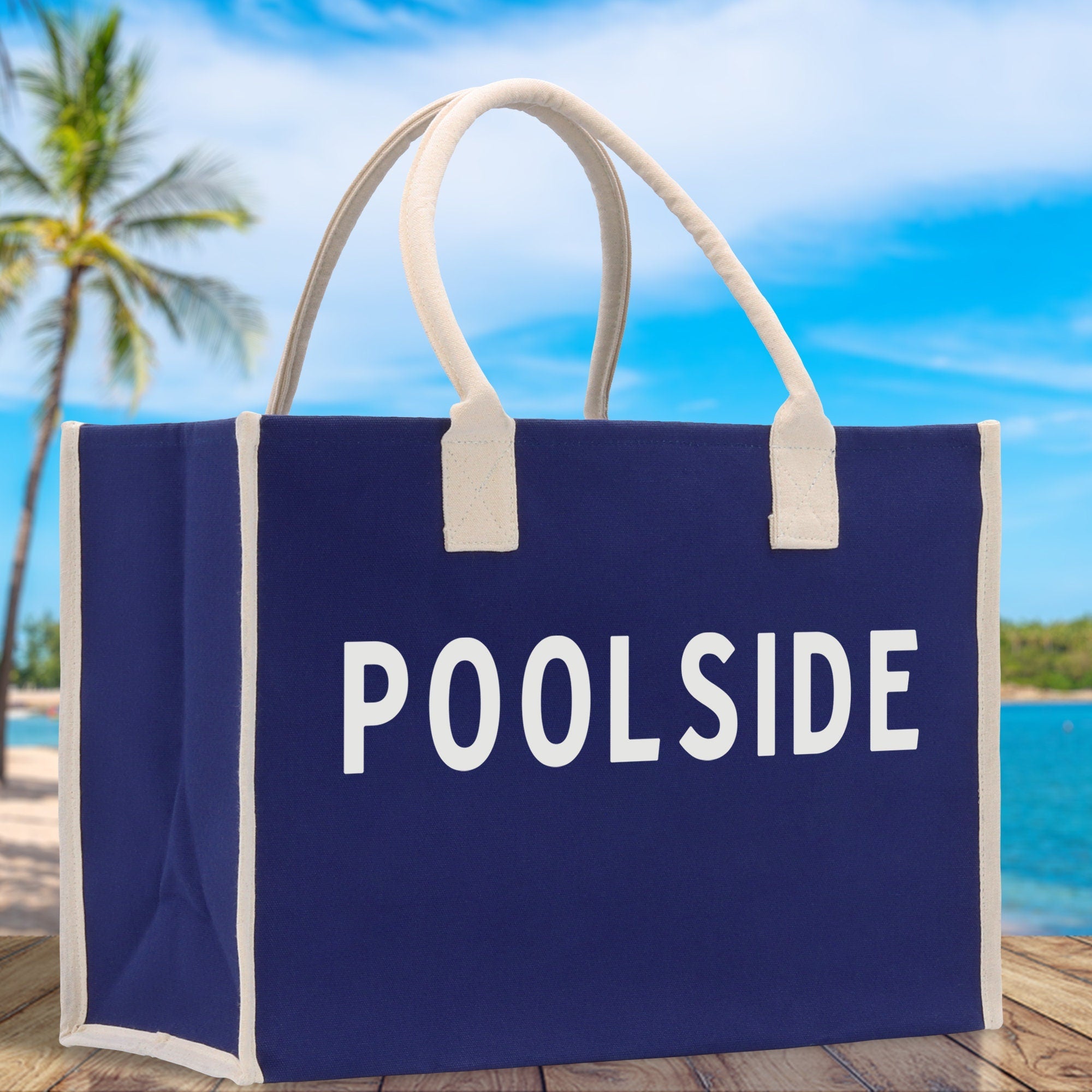 Poolside Cotton Canvas Chic Beach Tote Bag Multipurpose Tote Weekender Tote Gift for Her Outdoor Tote Vacation Tote Large Beach Bag - Aaria Tees Aaria Tees