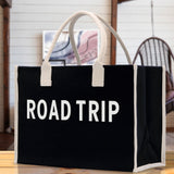 Road Trip Cotton Canvas Chic Beach Tote Bag Multipurpose Tote Weekender Tote Gift for Her Outdoor Tote Vacation Tote Large Beach Bag - Aaria Tees Aaria Tees