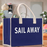 Sail Away Cotton Canvas Chic Beach Tote Bag Multipurpose Tote Weekender Tote Gift for Her Outdoor Tote Vacation Tote Large Beach Bag - Aaria Tees Aaria Tees