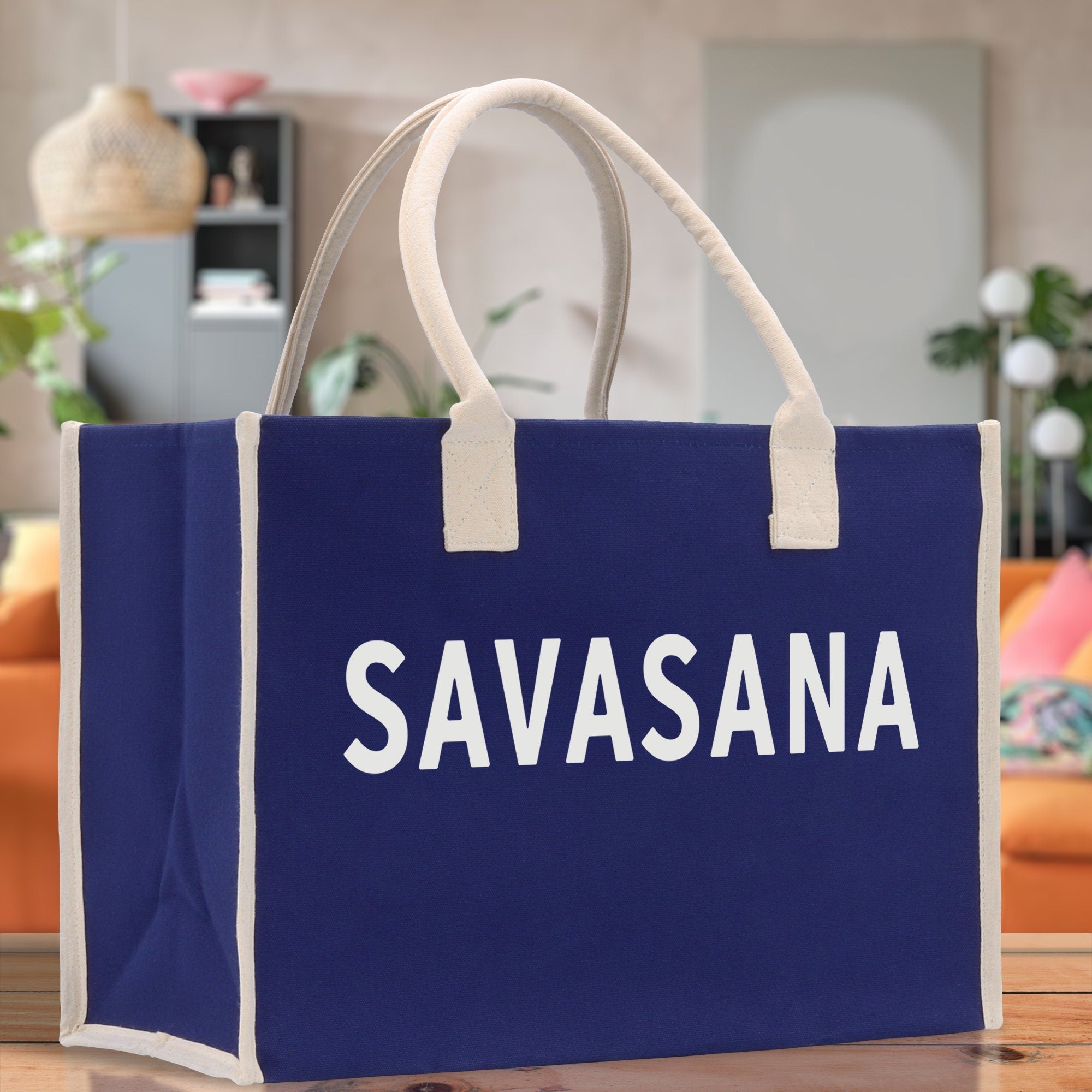 Savasana Cotton Canvas Chic Beach Tote Bag Multipurpose Tote Weekender Tote Gift for Her Outdoor Tote Vacation Tote Large Beach Bag - Aaria Tees Aaria Tees