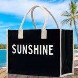 Sunshine Cotton Canvas Chic Beach Tote Bag Multipurpose Tote Weekender Tote Gift for Her Outdoor Tote Vacation Tote Large Beach Bag - Aaria Tees Aaria Tees
