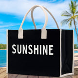 Sunshine Cotton Canvas Chic Beach Tote Bag Multipurpose Tote Weekender Tote Gift for Her Outdoor Tote Vacation Tote Large Beach Bag - Aaria Tees Aaria Tees