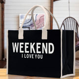 Weekend I Love Cotton Canvas Chic Beach Tote Bag Multipurpose Tote Weekender Tote Gift for Her Outdoor Tote Vacation Tote Large Beach Bag - Aaria Tees Aaria Tees
