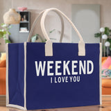 Weekend I Love Cotton Canvas Chic Beach Tote Bag Multipurpose Tote Weekender Tote Gift for Her Outdoor Tote Vacation Tote Large Beach Bag - Aaria Tees Aaria Tees