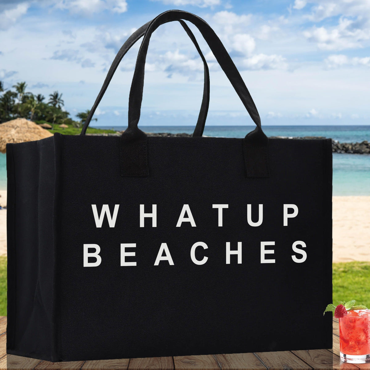 Whatup Beaches Cotton Canvas Chic Beach Tote Bag Multipurpose Tote Weekender Tote Gift for Her Outdoor Tote Vacation Tote Large Beach Bag - Aaria Tees