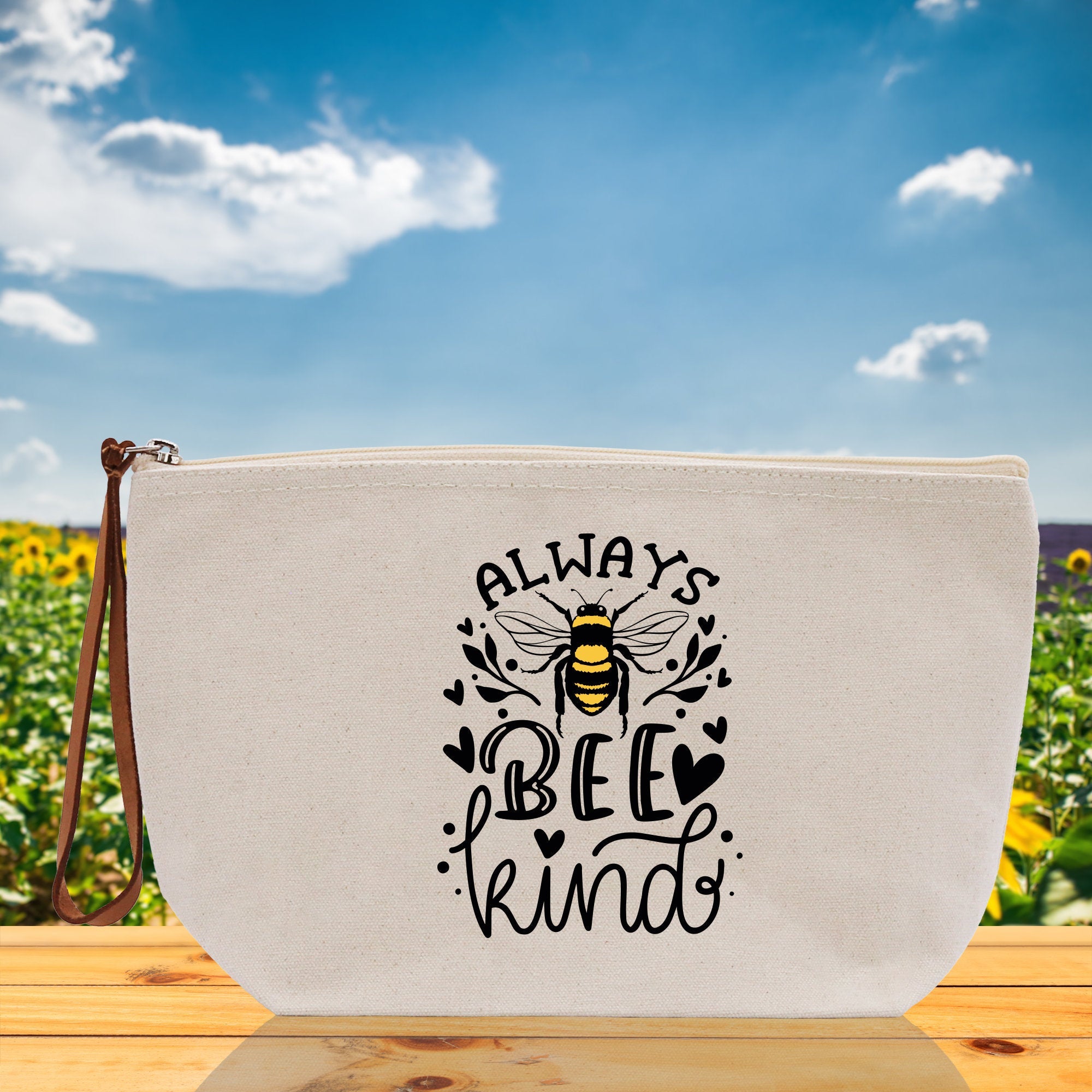 Bee Kind Zipper Cotton Canvas Zipper Pouch Bag Always Bee Kind Makeup Case Custom Zipper Pouch Tote Toiletry Bag Gift for Her Birthday Gift - Aaria Tees Aaria Tees