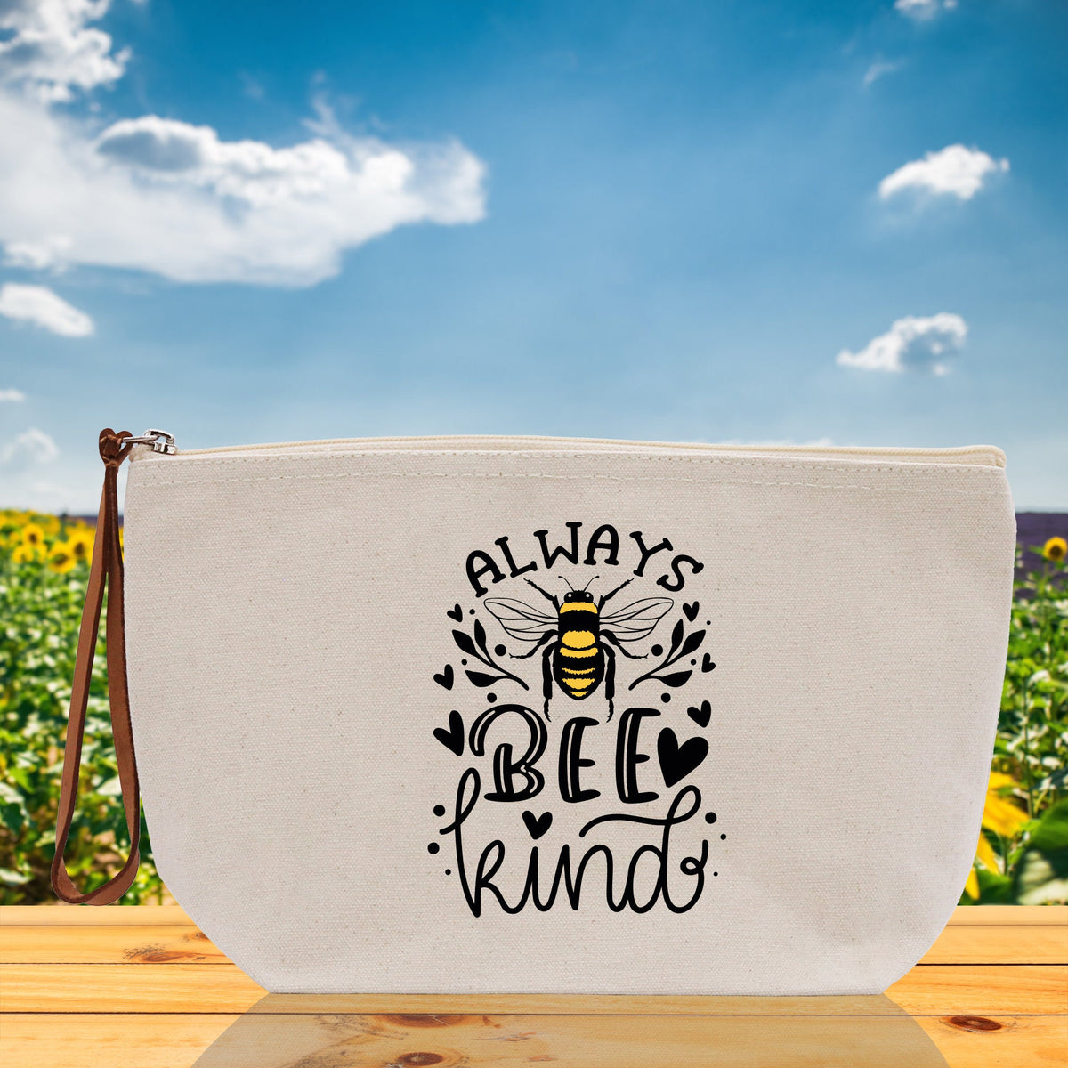 Bee Kind Zipper Cotton Canvas Zipper Pouch Bag Always Bee Kind Makeup Case Custom Zipper Pouch Tote Toiletry Bag Gift for Her Birthday Gift - Aaria Tees