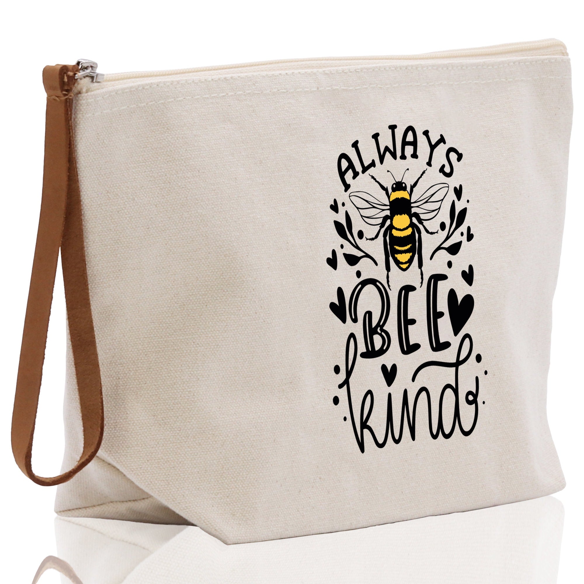 Bee Kind Zipper Cotton Canvas Zipper Pouch Bag Always Bee Kind Makeup Case Custom Zipper Pouch Tote Toiletry Bag Gift for Her Birthday Gift - Aaria Tees Aaria Tees