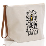 Bee Kind Zipper Cotton Canvas Zipper Pouch Bag Always Bee Kind Makeup Case Custom Zipper Pouch Tote Toiletry Bag Gift for Her Birthday Gift - Aaria Tees Aaria Tees