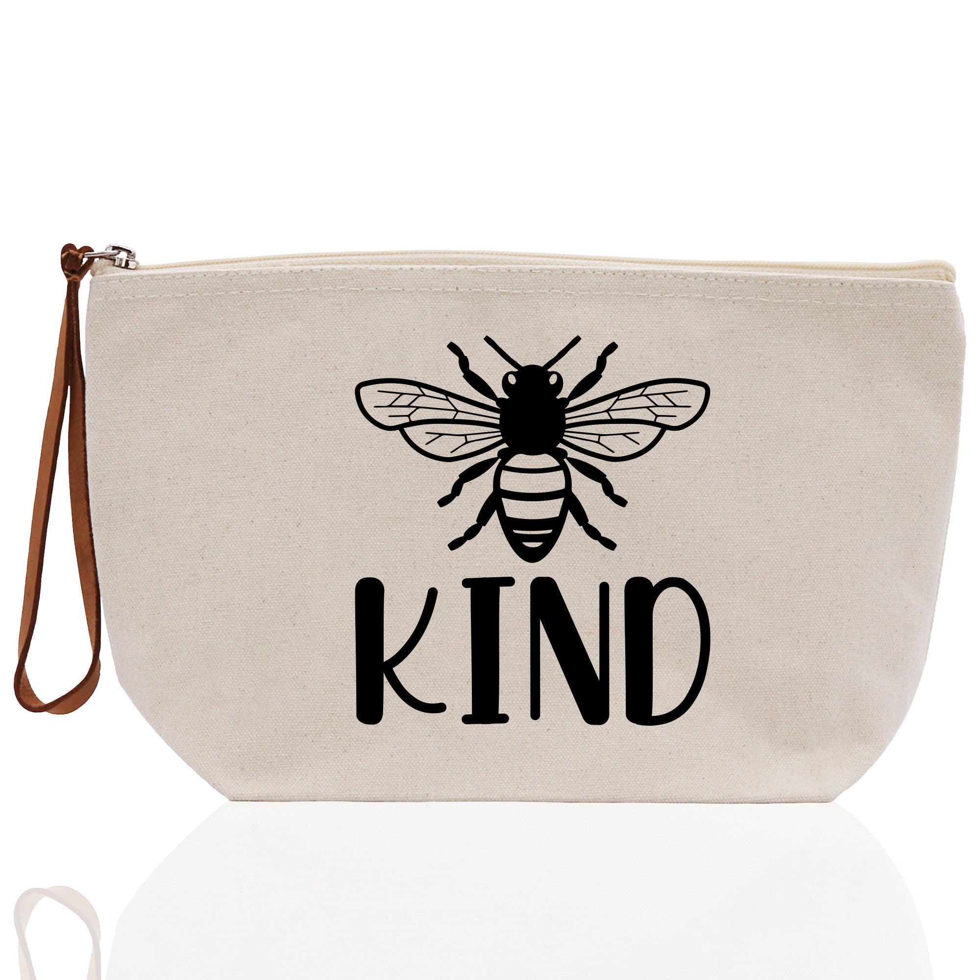 Bee Kind Zipper Cotton Canvas Zipper Pouch Bag Always Bee Kind Makeup Case Custom Zipper Pouch Tote Toiletry Bag Gift for Her Birthday Gift - Aaria Tees Aaria Tees