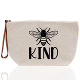 Bee Kind Zipper Cotton Canvas Zipper Pouch Bag Always Bee Kind Makeup Case Custom Zipper Pouch Tote Toiletry Bag Gift for Her Birthday Gift - Aaria Tees Aaria Tees