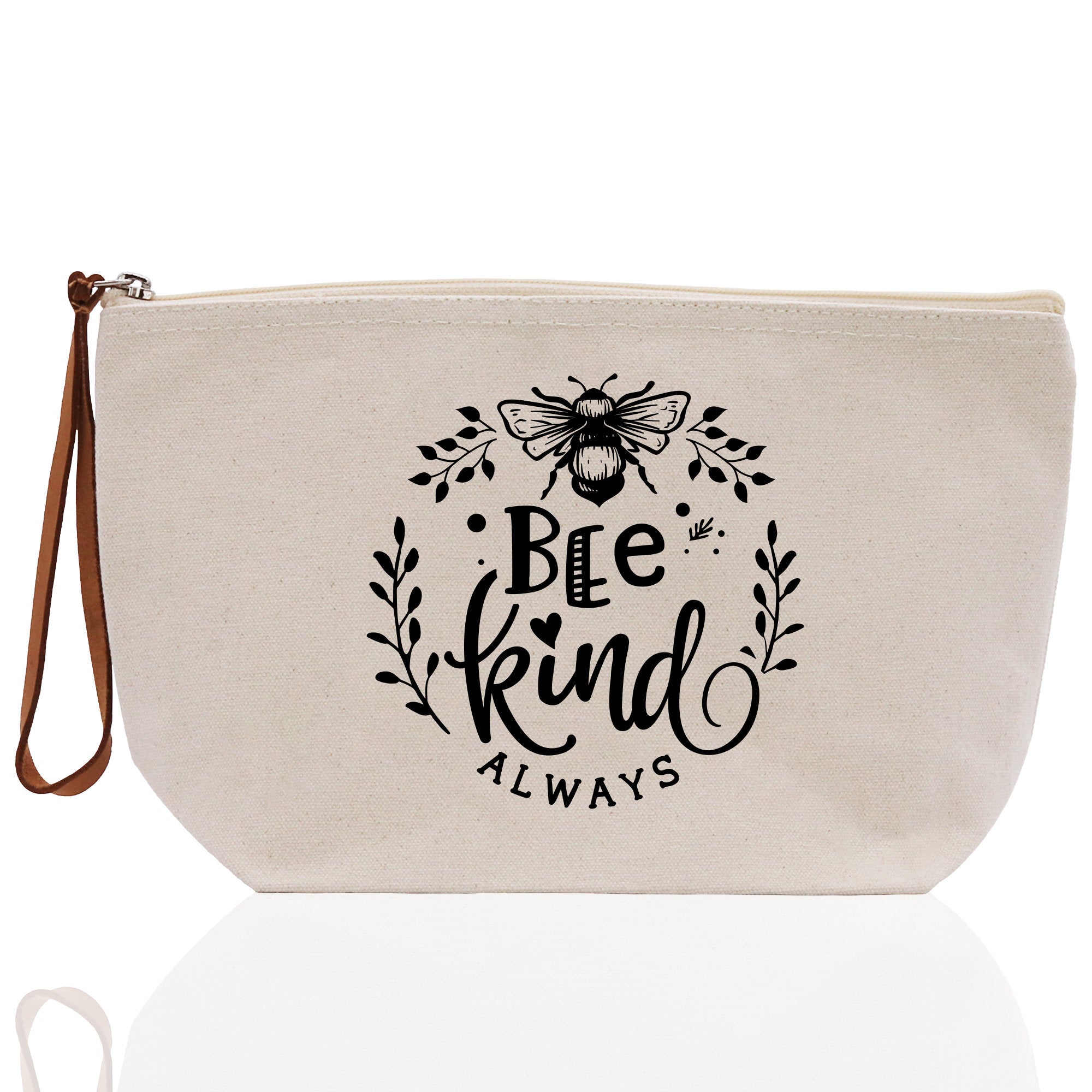 Bee Kind Zipper Cotton Canvas Zipper Pouch Bag Always Bee Kind Makeup Case Custom Zipper Pouch Tote Toiletry Bag Gift for Her Birthday Gift - Aaria Tees Aaria Tees