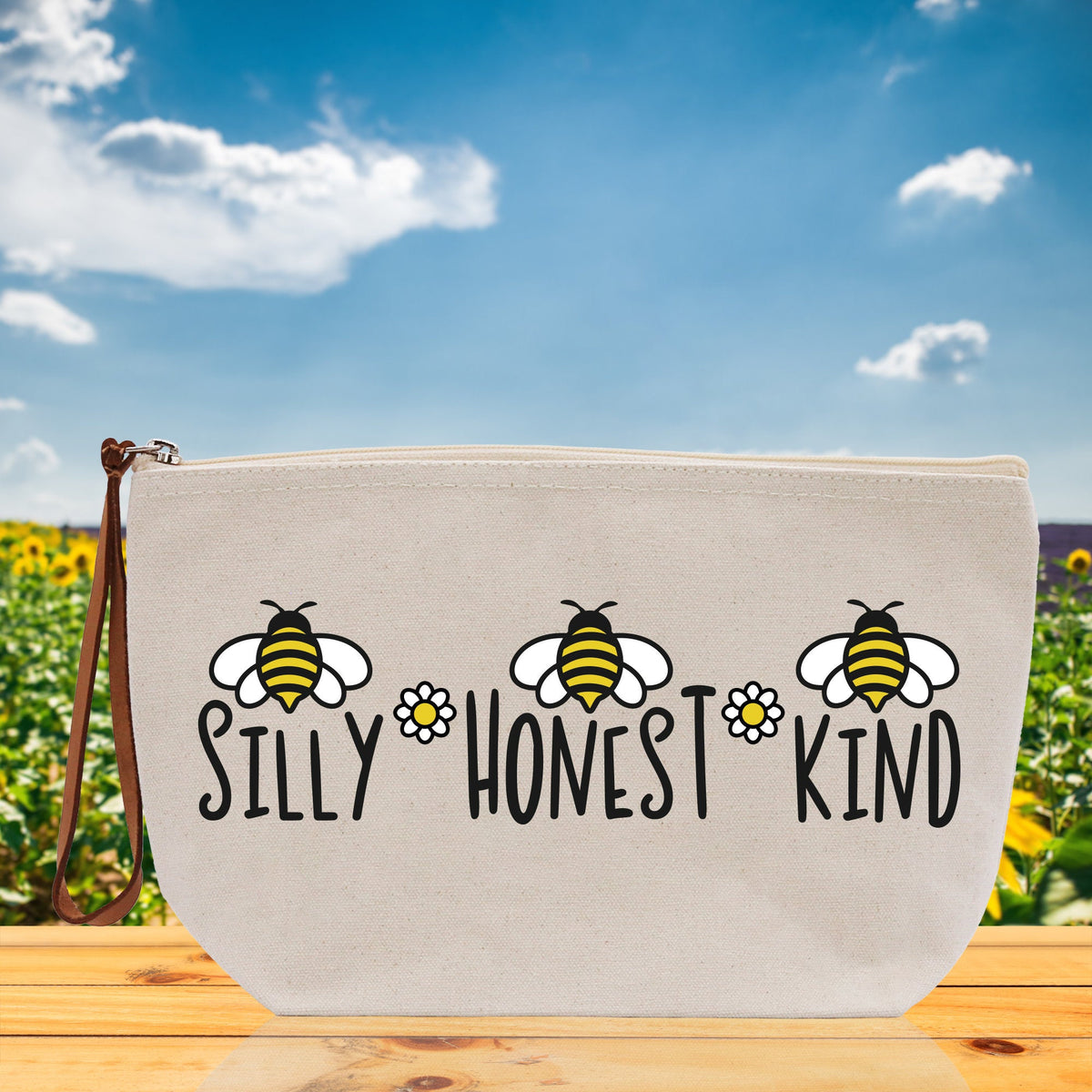 Silly Honest Kind Zipper Cotton Canvas Zipper Pouch Bag Bee Makeup Case Custom Zipper Pouch Tote Toiletry Bag Gift for Her Birthday Gift - Aaria Tees