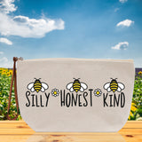 Silly Honest Kind Zipper Cotton Canvas Zipper Pouch Bag Bee Makeup Case Custom Zipper Pouch Tote Toiletry Bag Gift for Her Birthday Gift - Aaria Tees Aaria Tees