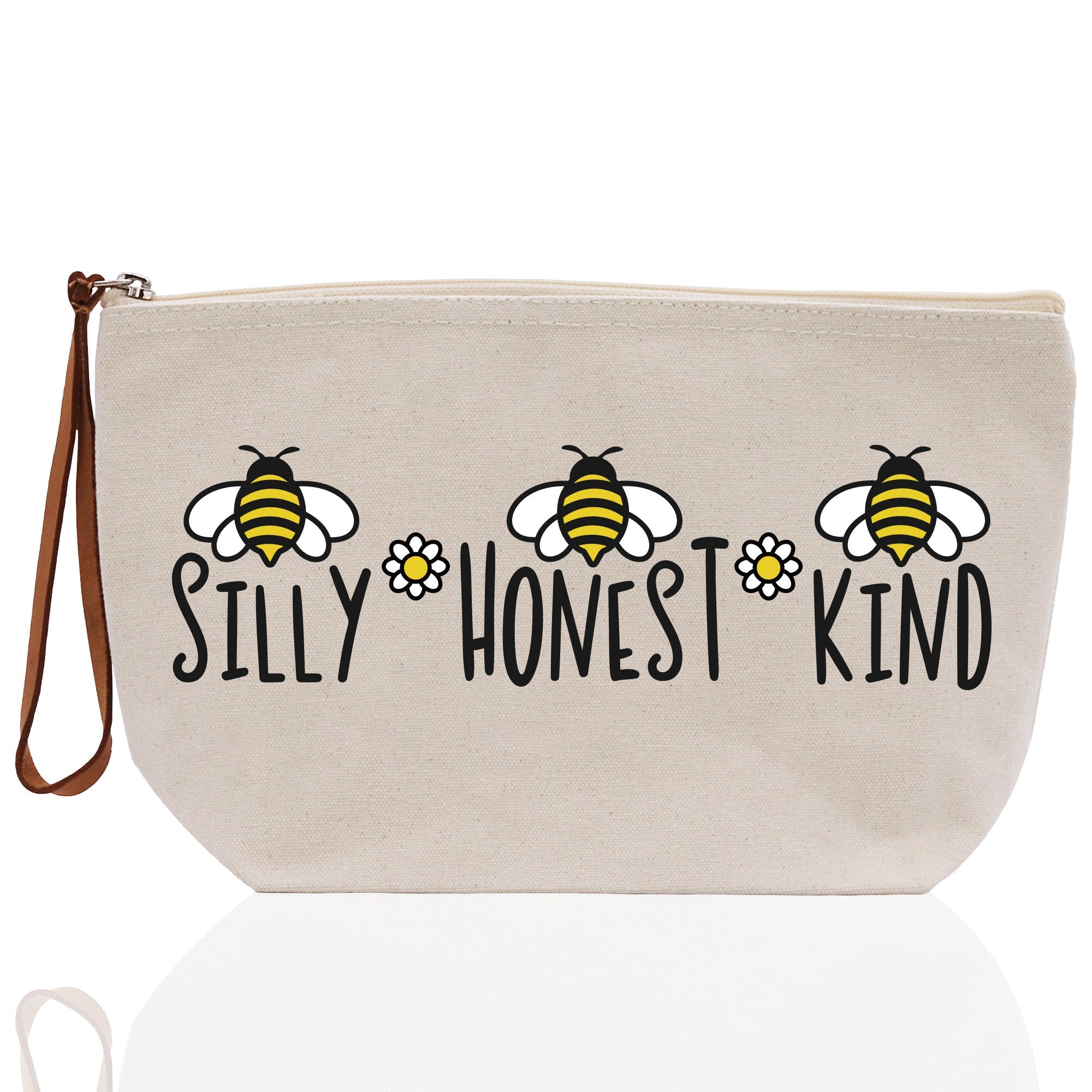 Silly Honest Kind Zipper Cotton Canvas Zipper Pouch Bag Bee Makeup Case Custom Zipper Pouch Tote Toiletry Bag Gift for Her Birthday Gift - Aaria Tees Aaria Tees