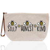 Silly Honest Kind Zipper Cotton Canvas Zipper Pouch Bag Bee Makeup Case Custom Zipper Pouch Tote Toiletry Bag Gift for Her Birthday Gift - Aaria Tees Aaria Tees