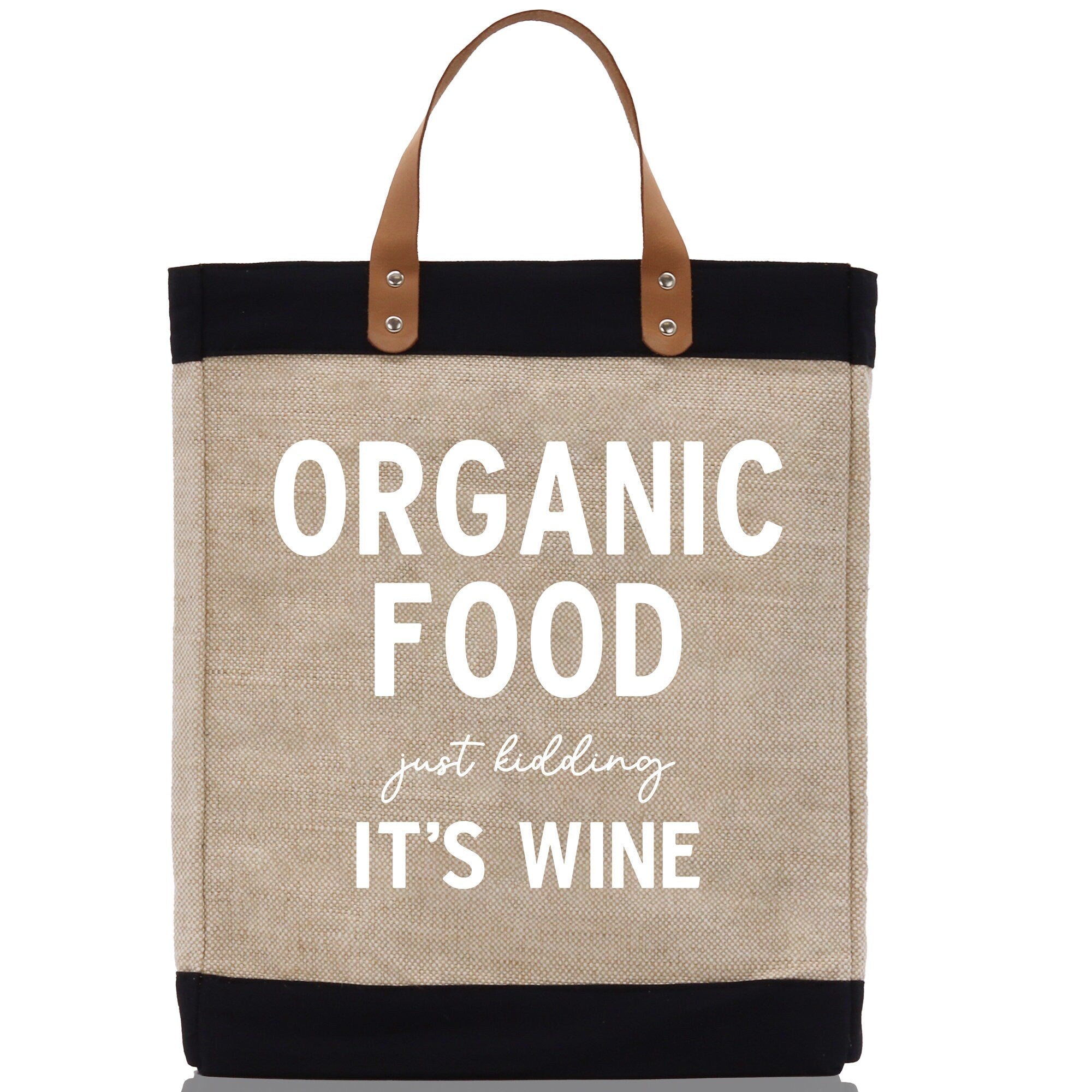 Organic Food Just Kidding It's Wine Jute Canvas Tote Funny Farmer Market Bag Quote Jute Bag Shopping Bag Burlap Bag Farmhouse Grocery Bag - Aaria Tees Aaria Tees