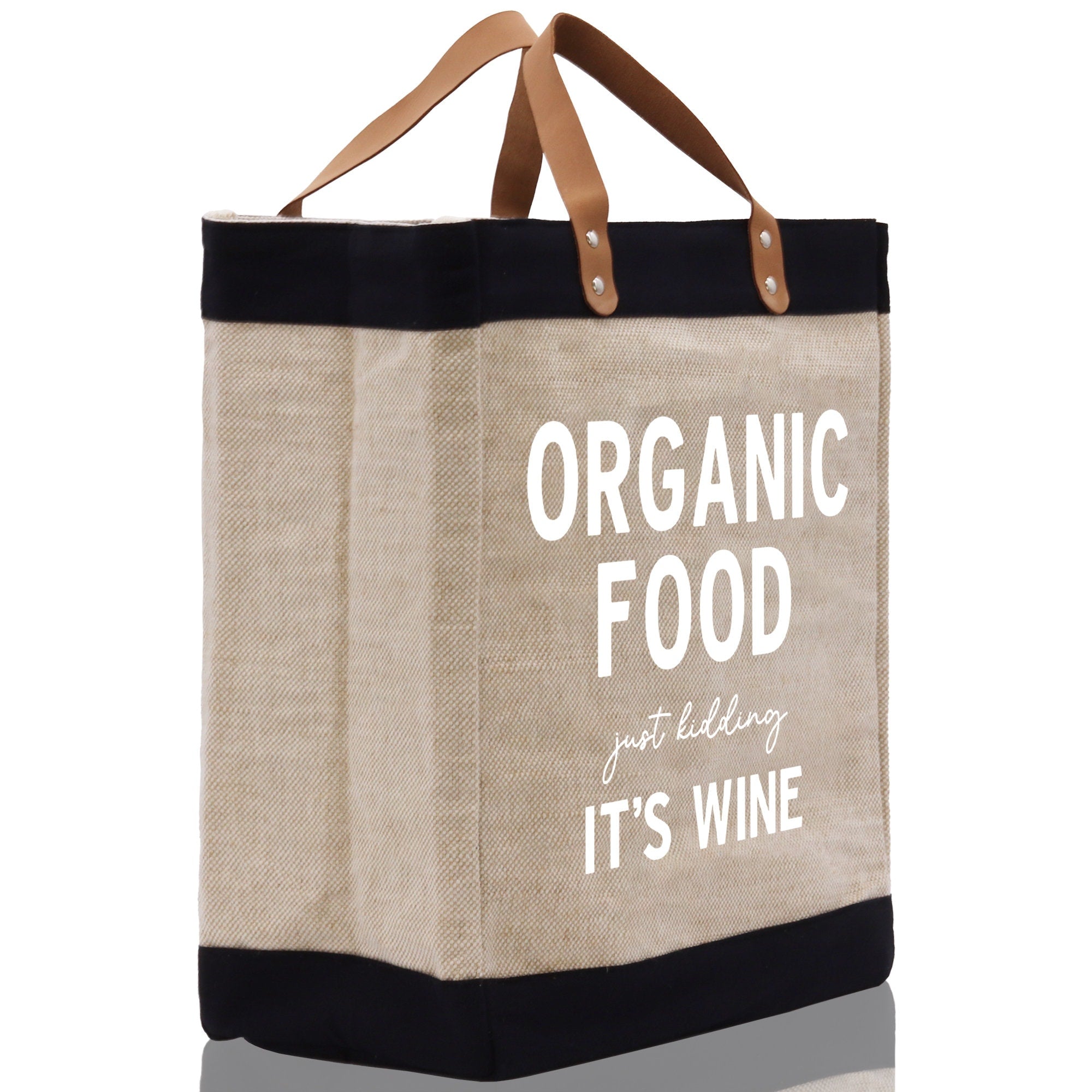 Organic Food Just Kidding It's Wine Jute Canvas Tote Funny Farmer Market Bag Quote Jute Bag Shopping Bag Burlap Bag Farmhouse Grocery Bag - Aaria Tees Aaria Tees
