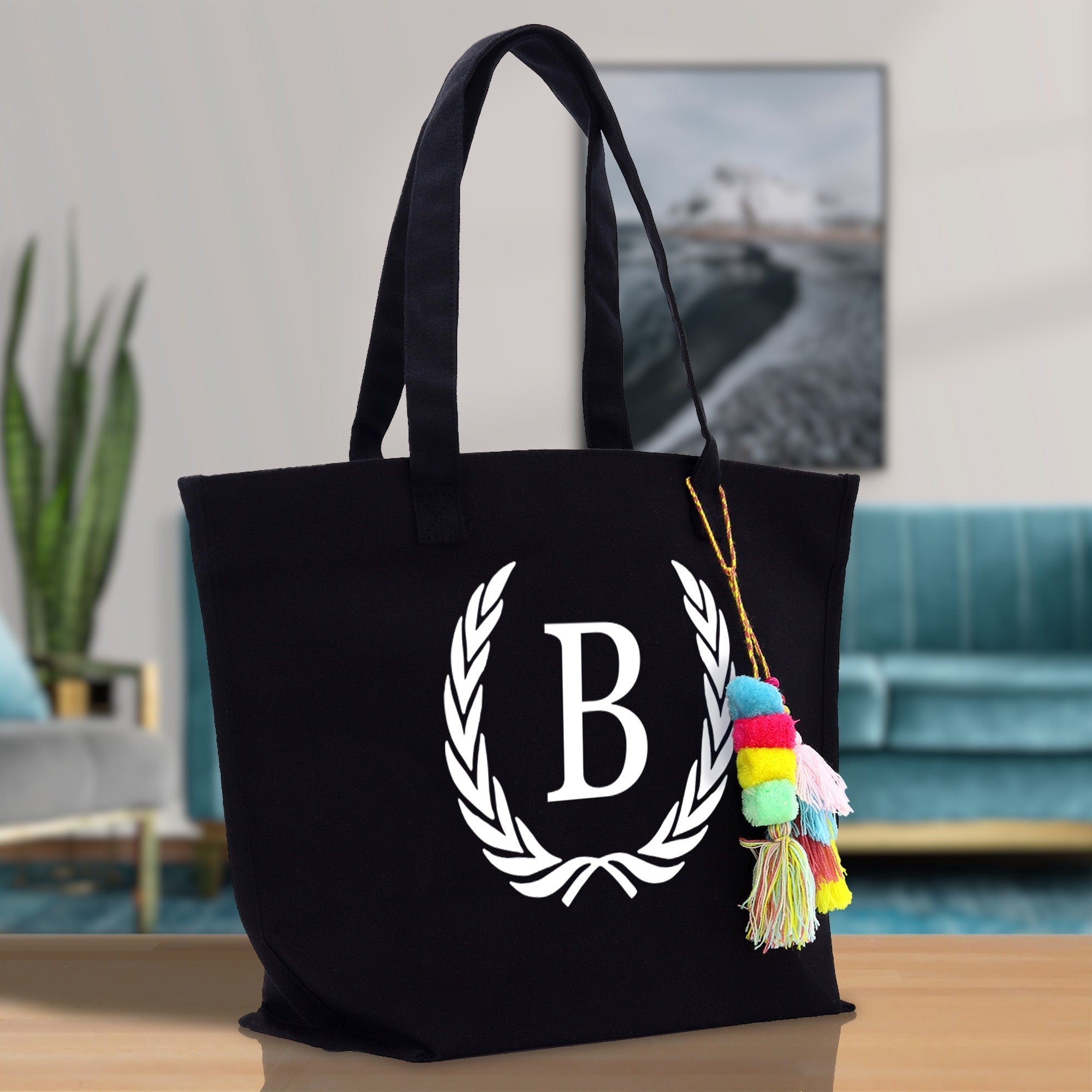 Personalized Cotton Canvas Hand Tote Bag Monogram Tote Bag Initial Canvas Tote Bridesmaid Gift Tote Magnetic Closure Bag Gift for Her A-Z - Aaria Tees Aaria Tees
